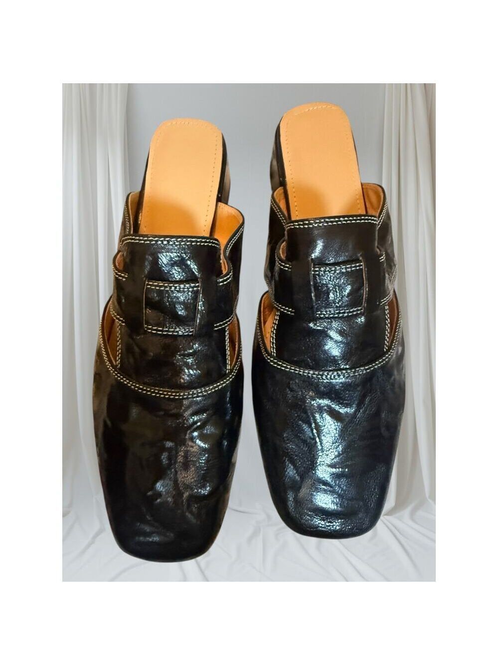 Unbranded Black Leather Mules Square toe Spain Shoes NWOT  8